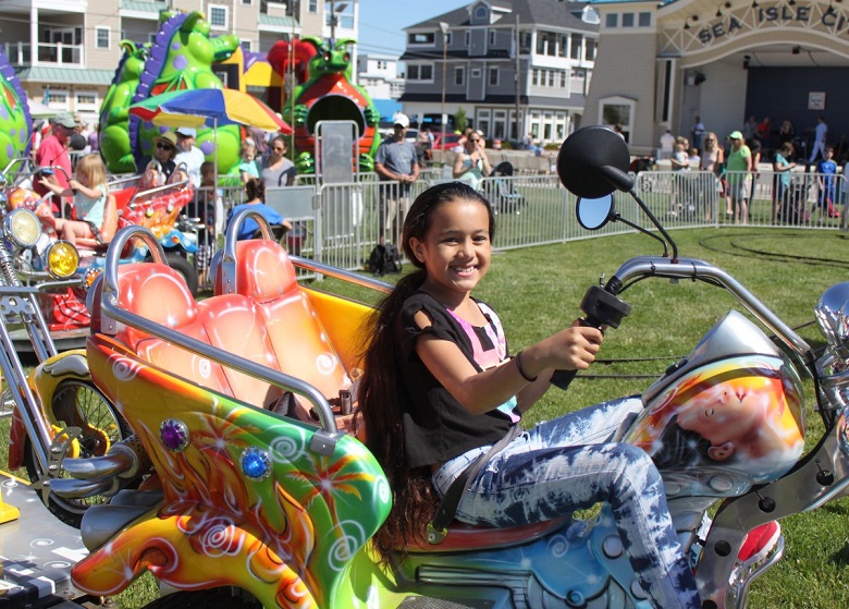 A variety of free amusement rides will delight children on September 17 during Sea Isle City’s 2016 Fall Family Festival. Gabriella Sanchez, 9, of Sea Isle City, is shown enjoying the free rides at Excursion Park. 
