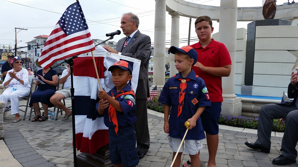 Mayor Leonard Desiderio, joined at the podium by 11-year-old Will McGinn, 6-year-old Jayden Connolly and 5-year-old Jordan Figueroa, called Sept. 11, 2001, "the day that changed everything."