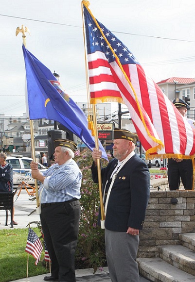 VFW Post 1963’s Color Guard will keep ‘Old Glory’ flying high during Sea Isle City’s Patriot Day Ceremony on September 11. Shown during last year’s ceremony are veterans John Felicetti (at left) and Bob Bowman.