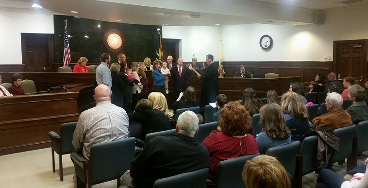 Freeholder Gerald M. Thornton is sworn-in by Judge Michael J. Donohue, JSC. 