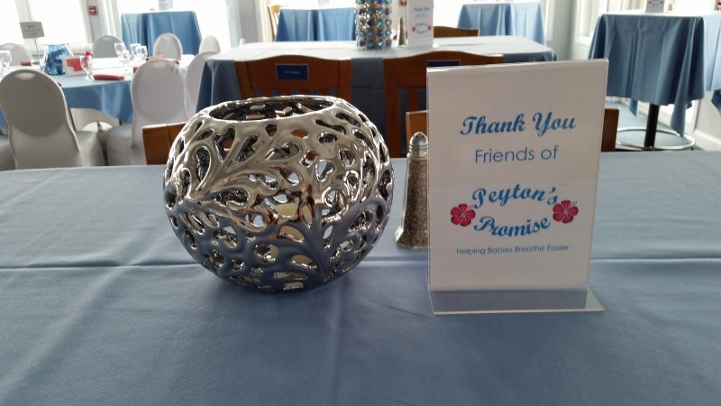 Tables at the Yacht Club of Sea Isle City were decorated with Peyton's Promise thank-you placards.