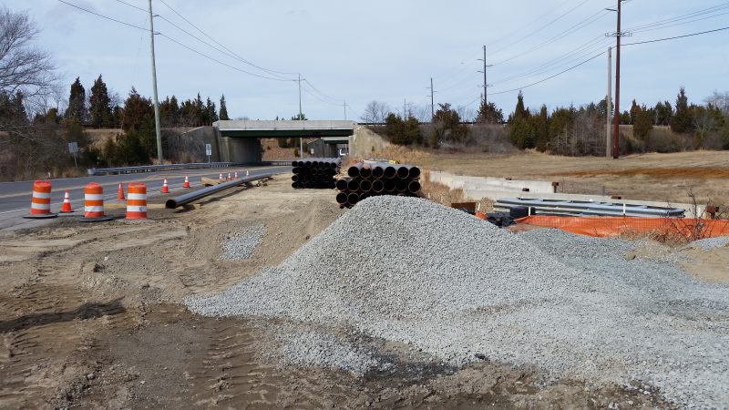 Construction material and new pipes are piled up near the Garden State Parkway entrance off Sea Isle Boulevard.