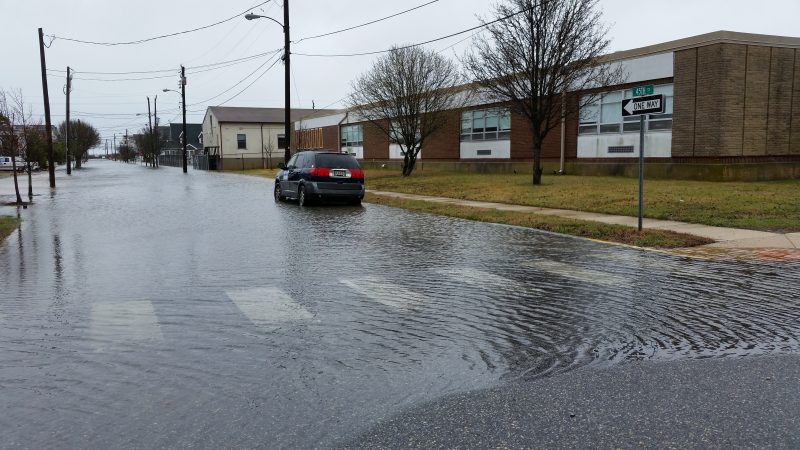 Floodwater was as high as the curb along 45th Street next to the old Sea Isle City Public School.