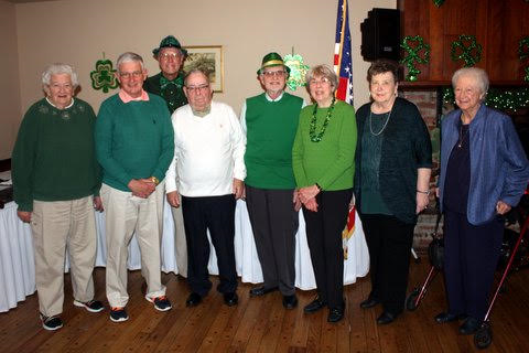 Chapter 710 Board: Throughout the year, the members of AARP Chapter 710 enjoy celebrating holidays and other special occasions – yet they never fail to show their generosity to others. Shown during their 2017 Saint Patrick’s Luncheon at the Tuckahoe Inn are Chapter 710 board members (from left) Secretary Edna Tarantola, Vice-President Bill Keller, President Frank Roach, Treasurer Joe Robinson, Community Services Sub-Committee Co-Chairs Bob and Joan Thibault, Travel Organizer Joy Sumski, and Luncheon Organizer Grace Felix.