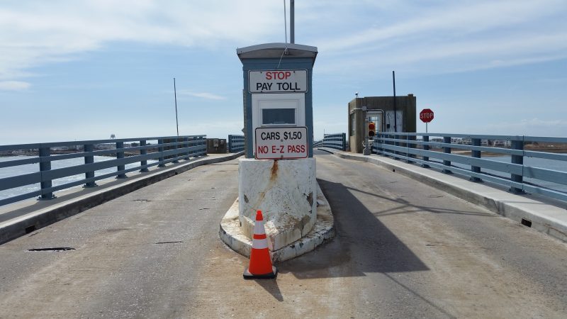The toll plaza on the Townsends Inlet Bridge shows the current $1.50 fare.